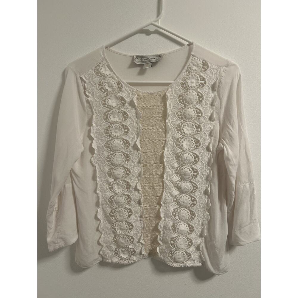 Beyond Vintage Blouse Lace Trim, White Sz S Cottagecore, Romantic Feminine Boho